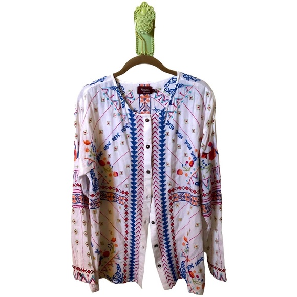 Avani Del Amour Embroidered Bohemian Cottage Peasant Blouse Light Loose Prairie - Picture 1 of 12